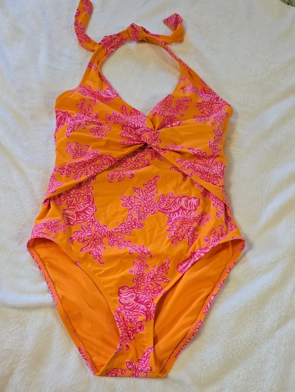 Bright Orange & Pink One-Piece Swimsuit